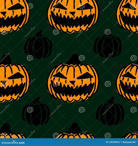 Seamless Halloween Pattern With Scary Pumpkins Tile Texture With Jacks