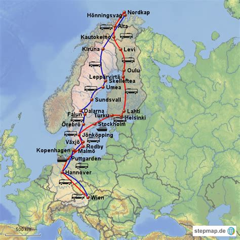 Stepmap Nordkap Reiseroute Landkarte F R Europa