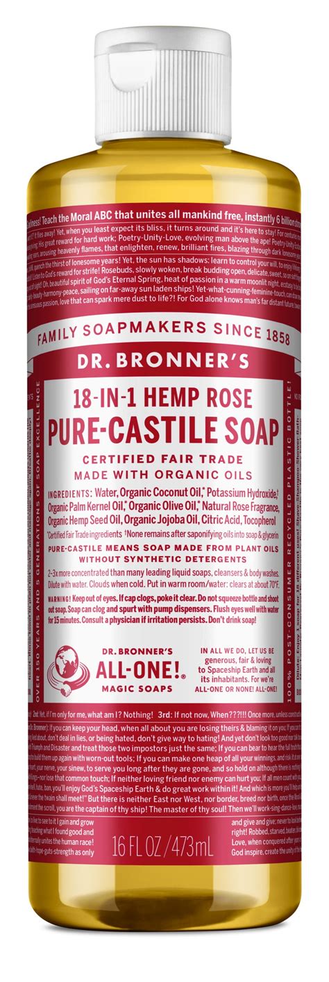 Dr Bronners Rose Pure Castile Liquid Soap 16 Oz Organic Recycled