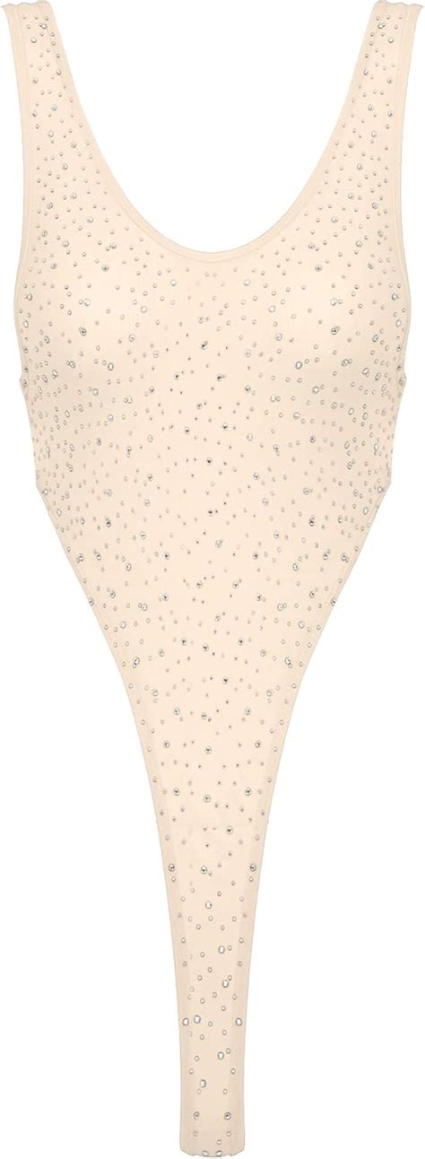 Freebily Damen Badeanzug Mit Strass Transparent Body Lingerie Stringbody Hoher Beinausschnitt