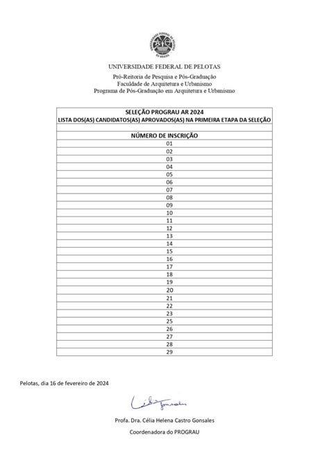 Lista De Aprovados Na Primeira Etapa Sele O De Aluno Regular Prograu