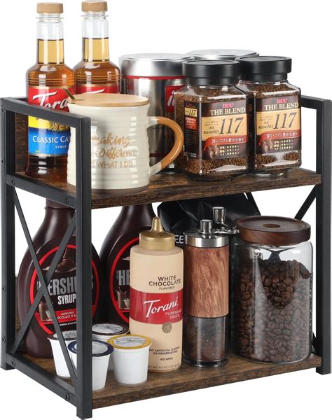 Yinmit Coffee Bar Accessories Organizer Spice Rack Organizer Wooden Kitchen