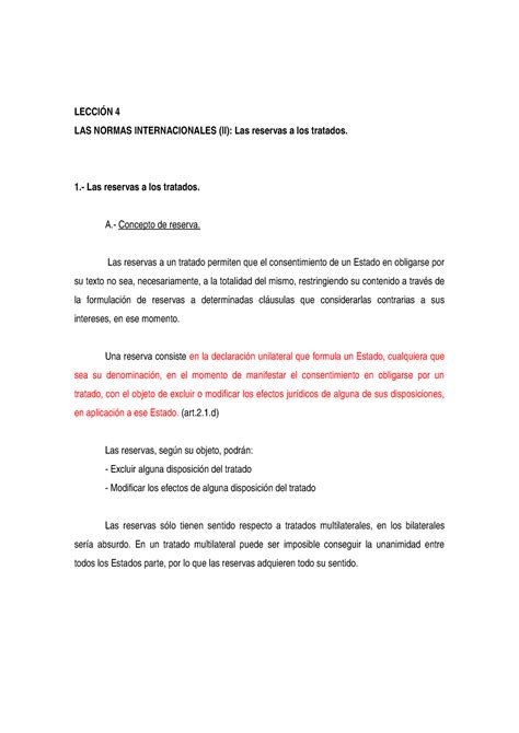 Lección 4 reservas a los tratados 4 LAS NORMAS INTERNACIONALES II