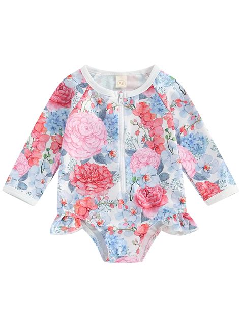Mevireiy Toddler Girls One Piece Rash Guard Swimsuit Long Sleeve Floral