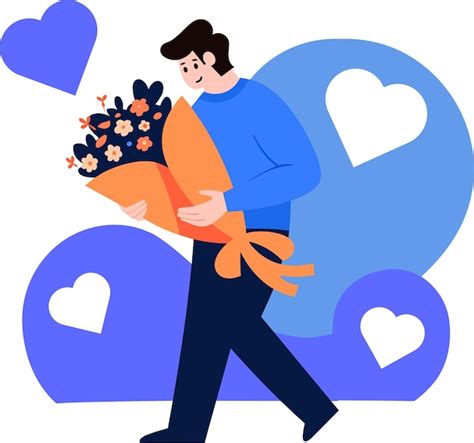 Premium Vector A Man Holding Bouquet Of Flowers In Flat Style