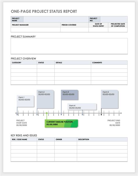 One Page Project Status Report Template