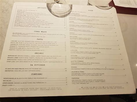 Menu at Gradi at Crown Melbourne pizzeria, Southbank, 8 Whiteman St