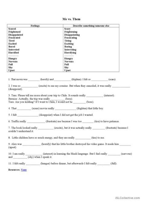 1 English Esl Worksheets Pdf And Doc Adjectives With Ed Or