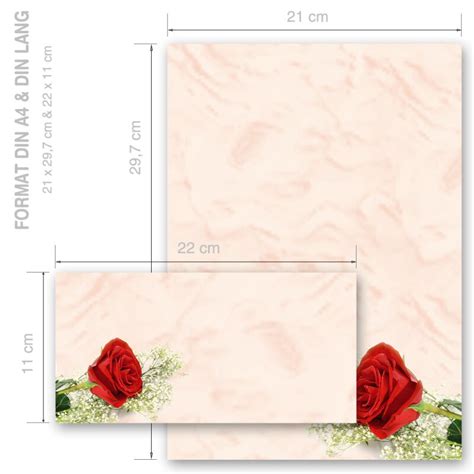 Briefpapier Sets ROTE ROSE Briefpapier Set 20 Tlg DIN A4 DIN LANG