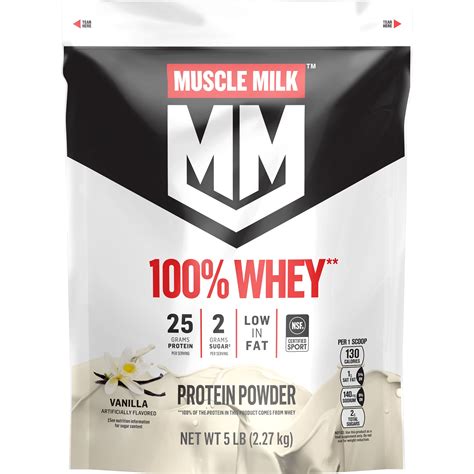 Muscle Milk 100% Whey Protein Powder, Vanilla, 5 Pound, 66 Servings ...