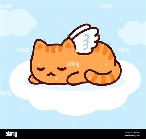 Lindo ángel gato con alas durmiendo en la nube en el cielo. Tarjeta de ...