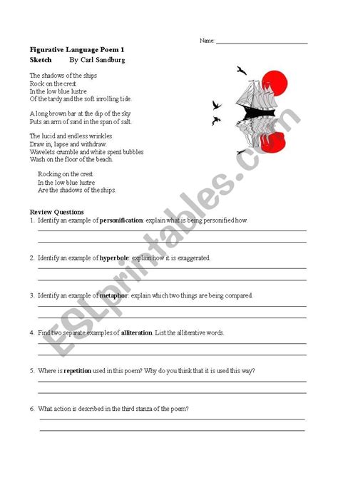 Poetic Device Practice Poem Esl Worksheet By Dkushner Worksheets