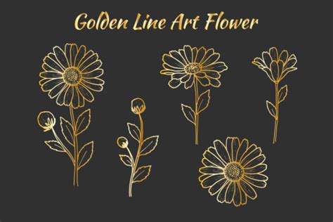 Daisy Flower Golden Line Art Set Svg Graphic By Nurdesign99 · Creative