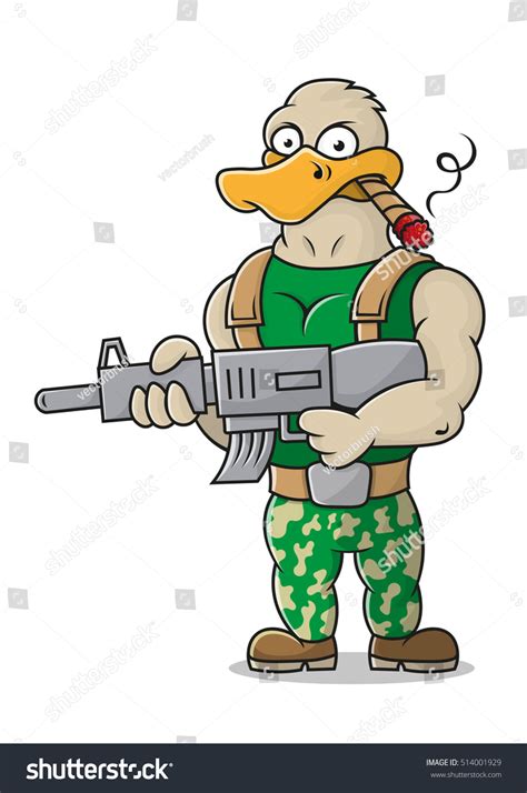 Duck Soldier Cartoon Character Royalty Free Stock Vector 514001929