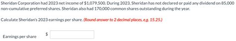 Solved Sheridan Corporation Had 2023 Net Income Of Chegg