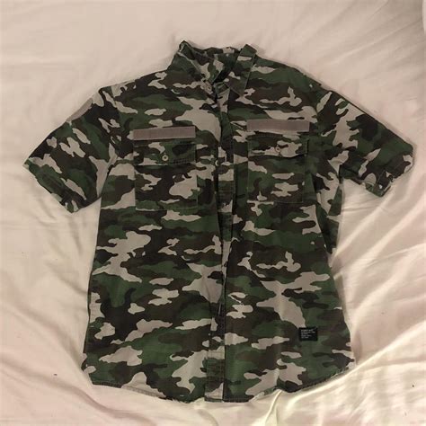 stussy camo button up shirt size L #stussy... - Depop