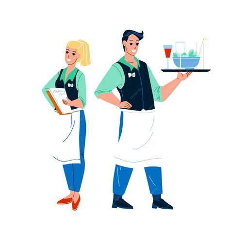 Premium Vector Waiter Restaurant Workers Man And Woman Vector Young