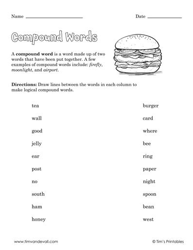 Compound Word Worksheets - Tim's Printables