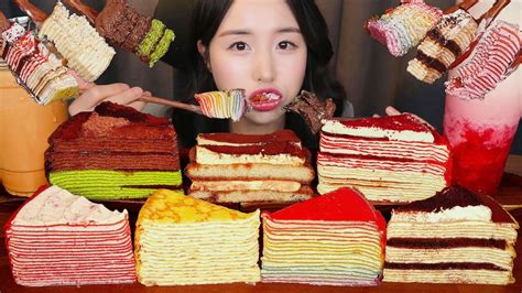 입에서 사르르 녹는🍰 레인보우 크레이프 케이크 먹방 Asmr 디저트ㅣ티라미수 초콜릿 케이크 빌리엔젤 디저트39ㅣdessert