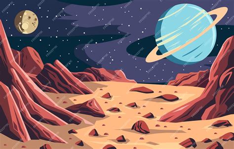 Premium Vector Flat Design Of Beautiful Landscape In Outer Space With