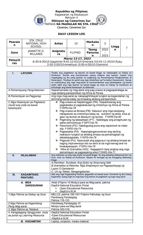 Jdmillares Q3W7 DLL Republika Ng Pilipinas Kagawaran Ng Edukasyon