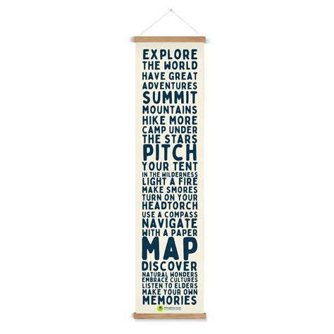 Wall Chart Adventure With Natural Wood Hanger White Wood Black And