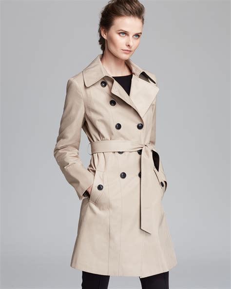 Dkny Combo Contrast Faux Leather Belted Trench Coat Lyst