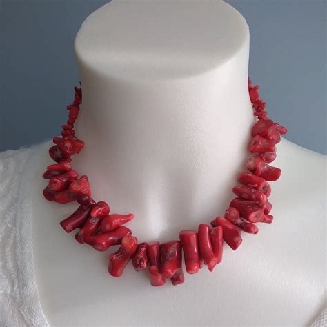 Red Corals Beaded Necklace Boho Style Jewelry Etsy