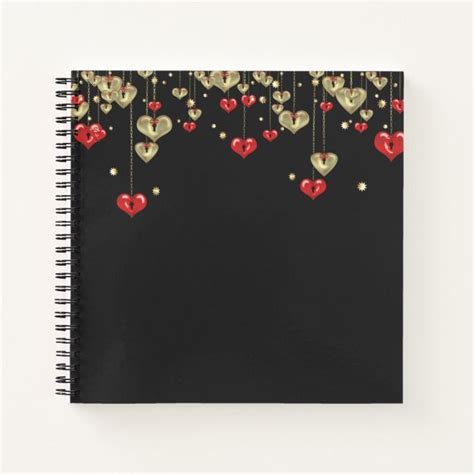 Gold And Red Hearts On Black Background Notebook Zazzle Red Heart