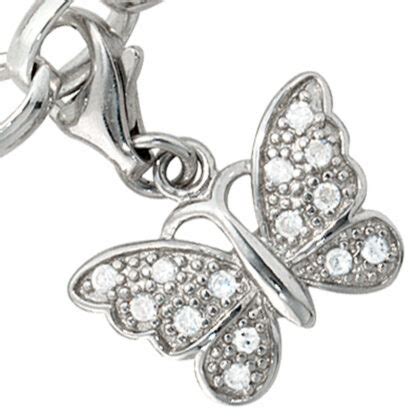 Charm Einh Nger Schmetterling Silber Mit Zirkonia Wei Marinas