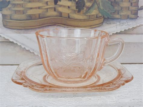 Vintage Pink Depression Glass Madrid Pattern Cup And Saucer Etsy