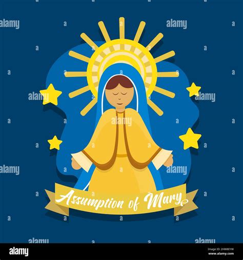 Assumption Of Mary Day Vector Illustration Greeting Card Virgin Mary Wallpaper Poster August