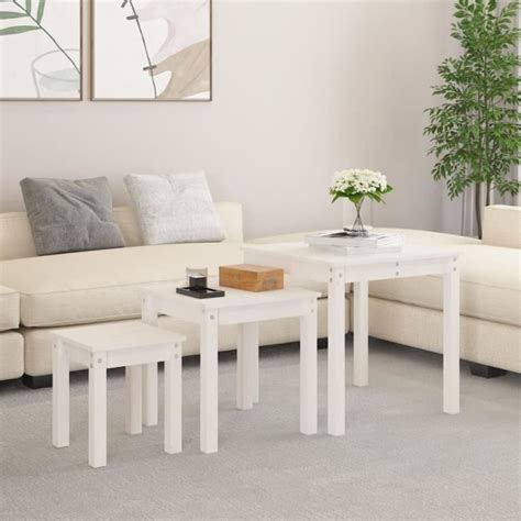 Dioche Tables Gigognes Pcs Blanc Bois De Pin Massif Yw Tech