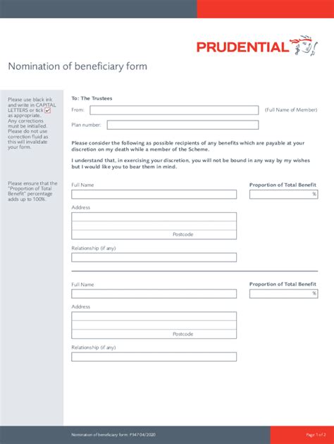 Fillable Online Fillable Online Nomination Of Beneficiaries Form