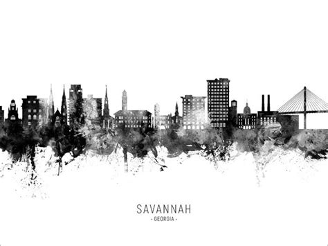 Savannah Skyline Savannah Georgia Cityscape Art Print Poster - Etsy