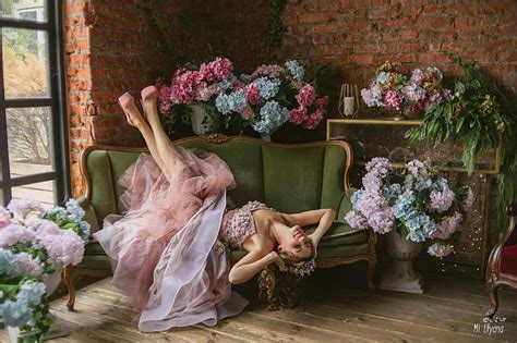 Girl Flowers Pose Style Mood Dress Hydrangea Juliana Mizinova