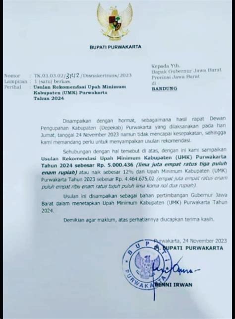 Pj Bupati Benni Irwan Rekomendasikan Umk Purwakarta Tahun Naik