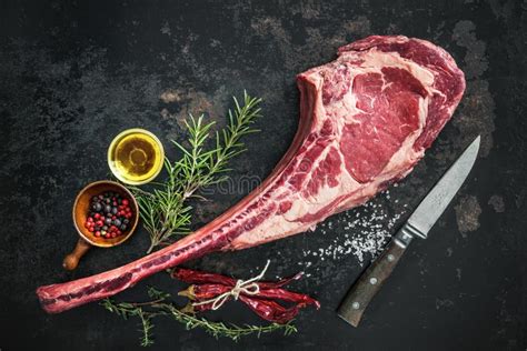 Dry Aged Raw Tomahawk Beef Steak Stock Image Image Of Chop Cooking