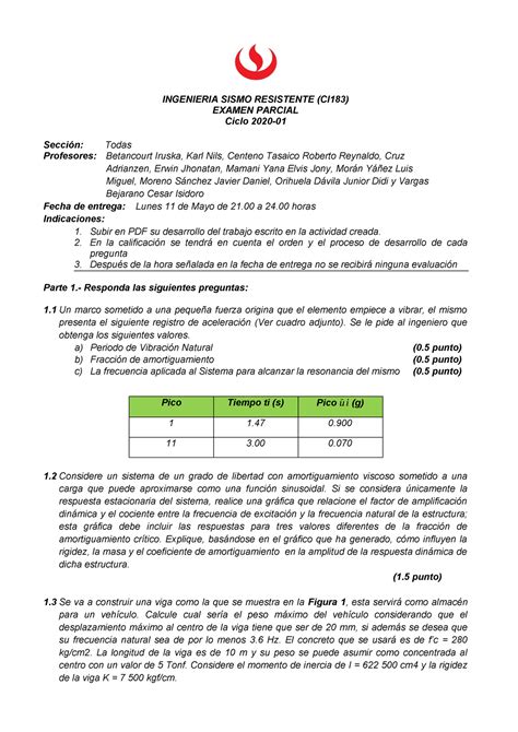 Final Sismo Ingenieria Sismo Resistente Ci Examen Parcial