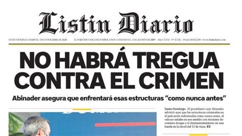 Portada Periódico Listín Diario Martes 03 De Noviembre 2020