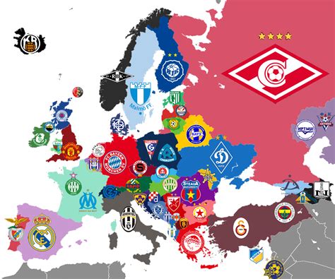 Map of football clubs in Europe with most league... - Maps on the Web