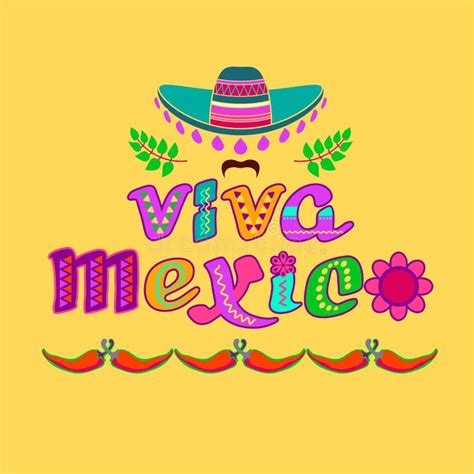 Viva Mexico Decorated Logo Cartoon Letters Sombrero Pepper Vector