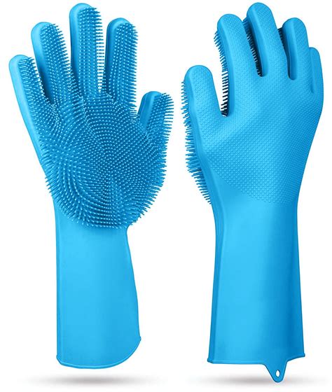 1pair Silicone Dishwashing Gloves Reusable Scrubber Cleaning Sponge