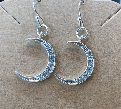 Sterling Silver Crescent Moon Dangle Earrings Etsy Denmark