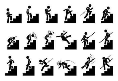 Man People Person Stick Figure Climb Climbing Staircase Staircases