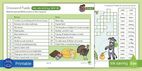 Grade 3 Phonics Crossword Puzzle Ee Ea Ey Teacher Made