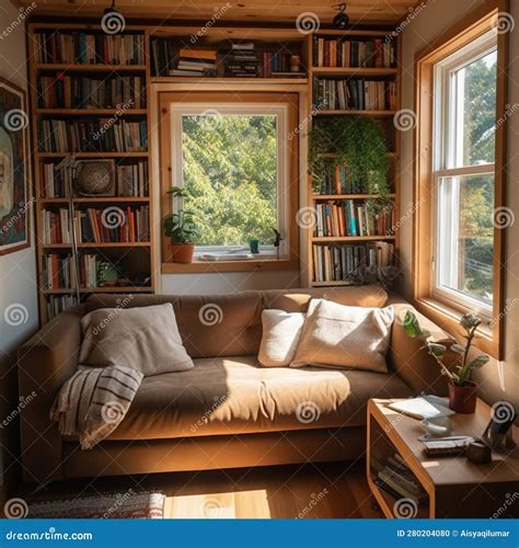 A Mini Library in the Living Room of a Tiny House. Stock Illustration
