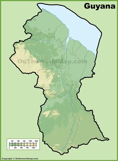 Guyana physical map - Ontheworldmap.com