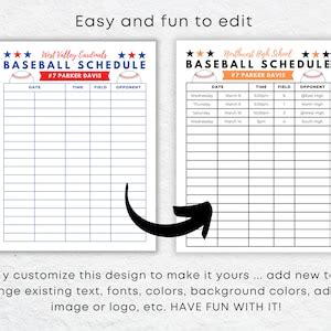 DIY Baseball Game Schedule Template Printable, Canva Baseball Calendar ...