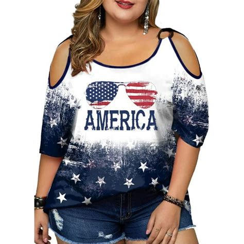 Mousya Plus Size American Flag Shirt Women 4th Of July Shirts Patriotic